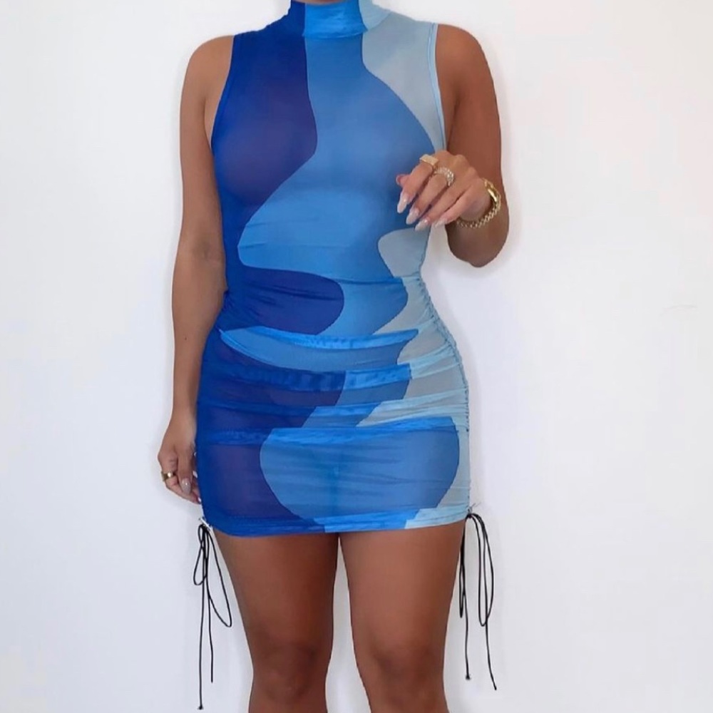 Abstract Mesh Dress - Blue